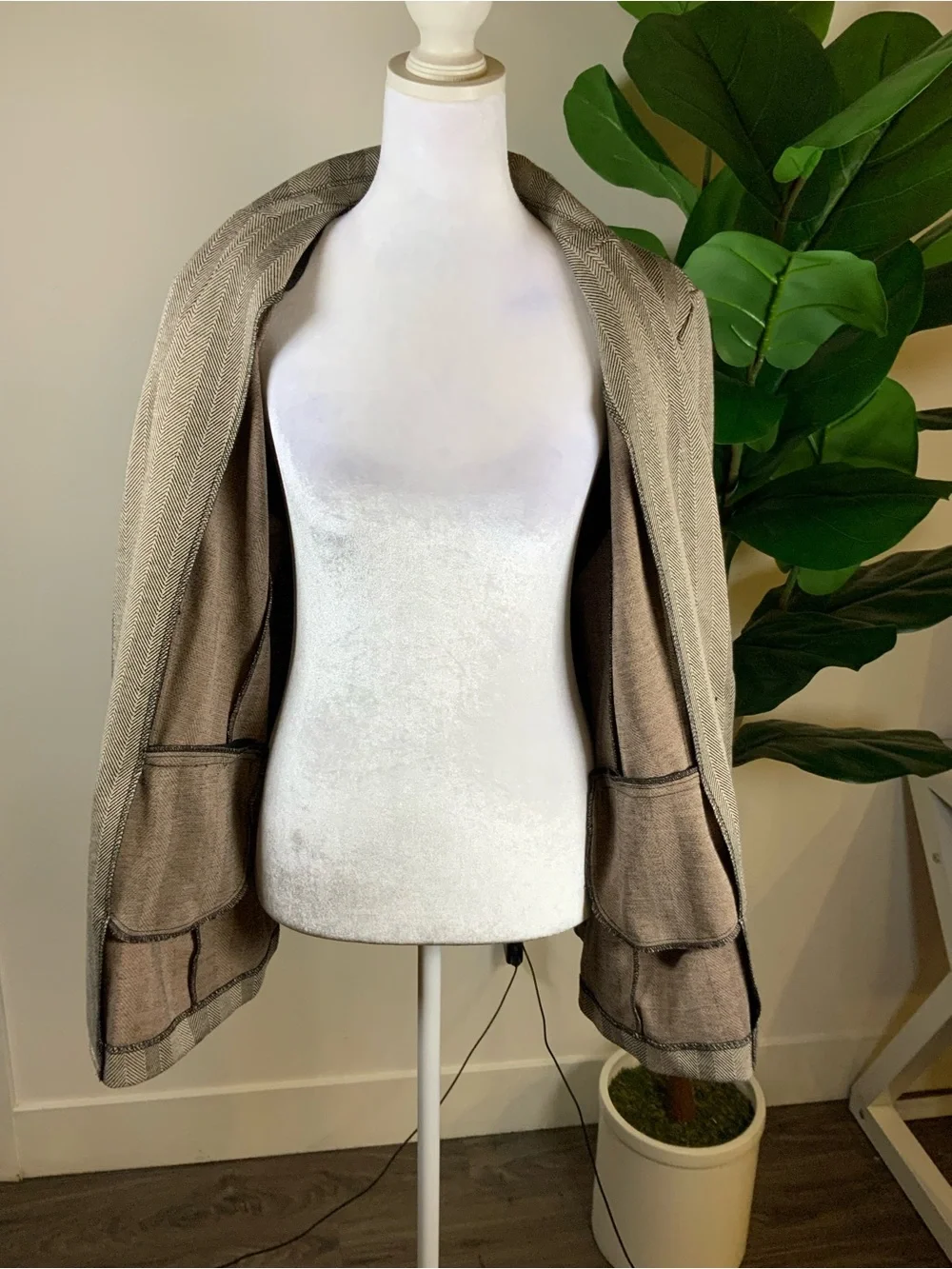 Anne Klein Taupe Striped Single-Button Blazer